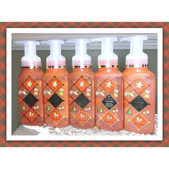 Bath & Body Works FLANNEL Dogs 8.75oz Gentle Clean Foaming Hand Soap x5